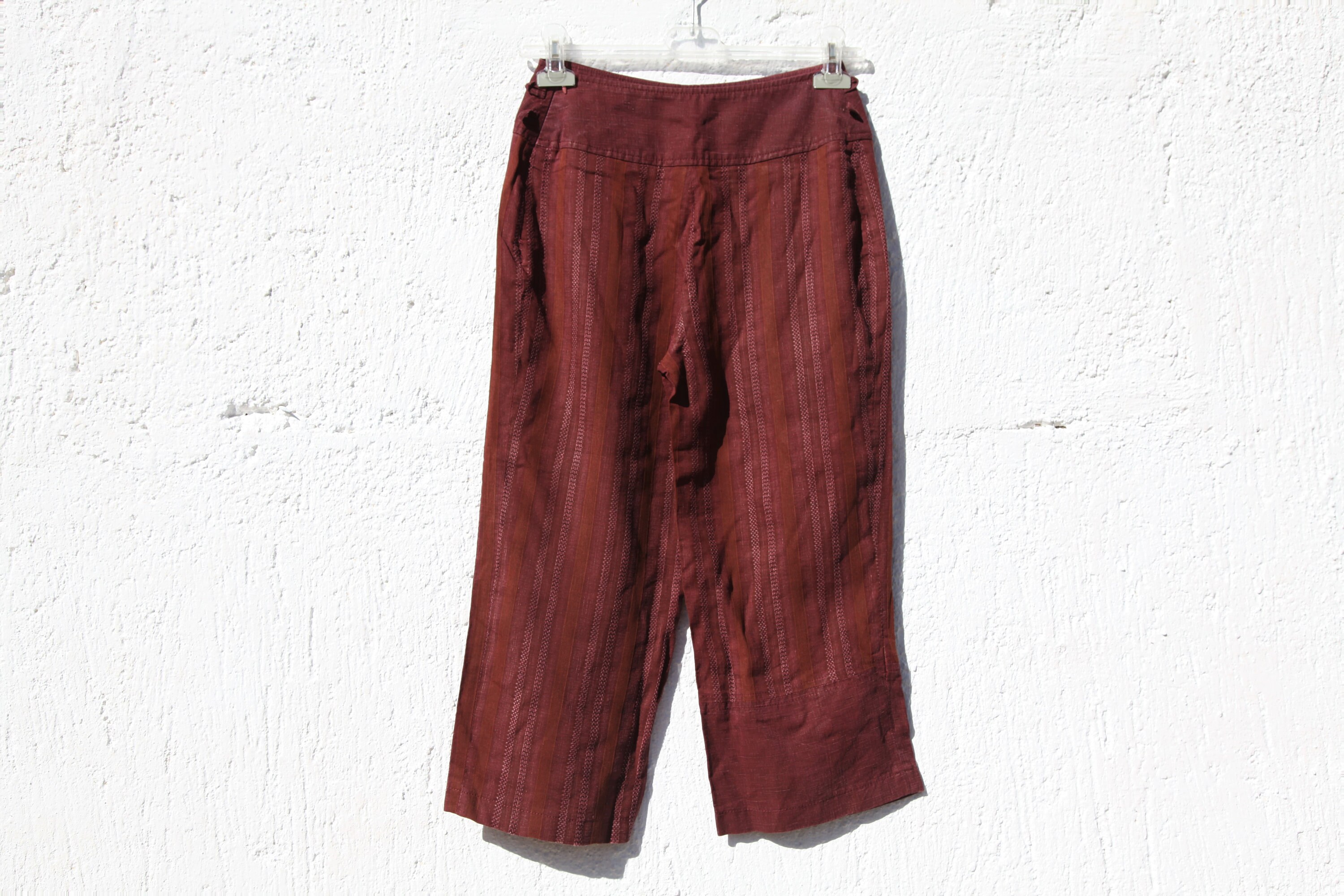 Deadstock Burgundy Red Viscose/linen Capri Pants.size Gr-44 xs/s