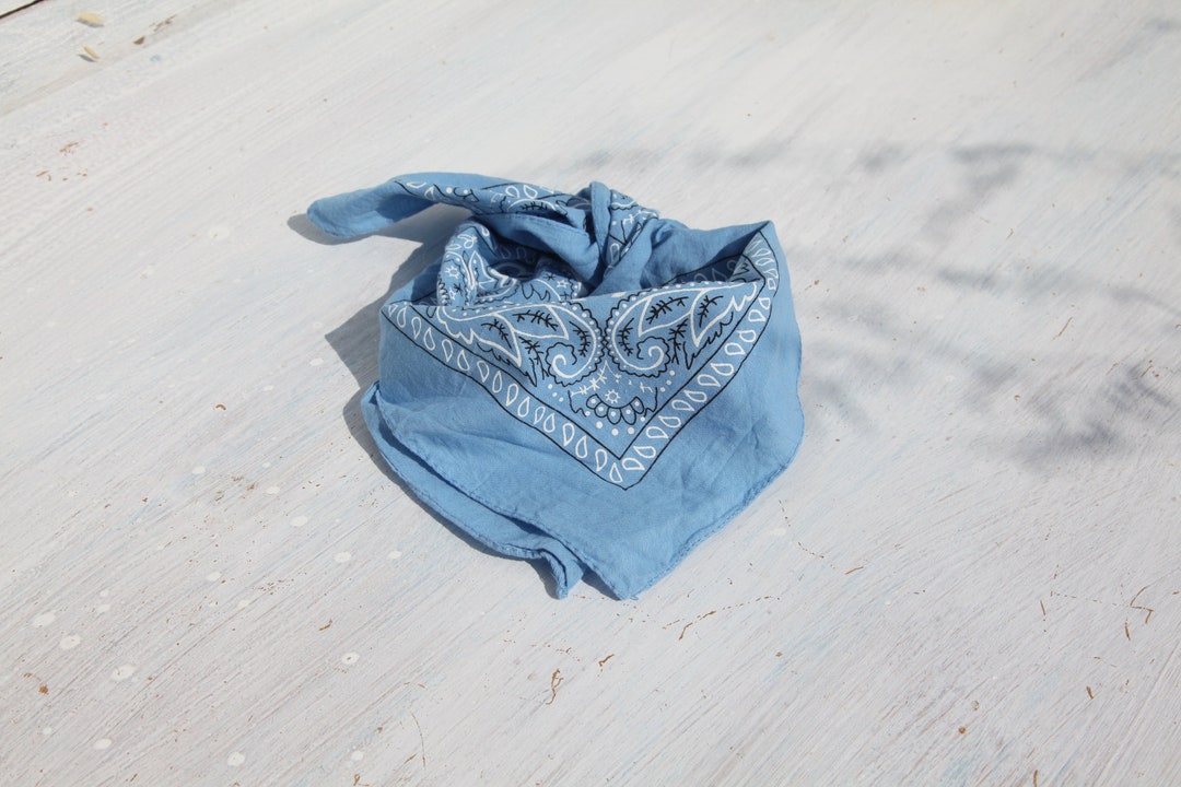 Vintage Blue/white/black Paisley Scarfbandana. Etsy