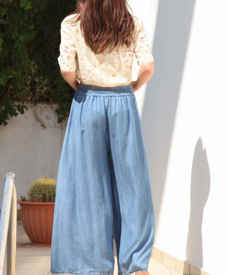 Dead-stock vintage boho denim tencel wide leg pants.one size