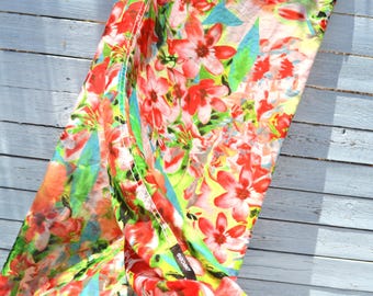 Vintage multi color floral big maxi sarong pareo wrap, shawl,scarf.