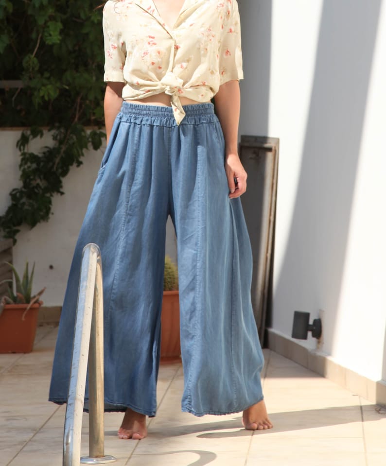 Dead-stock vintage boho denim tencel wide leg pants.one size
