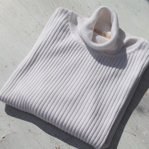 Vintage sugar white ribbed knit cotton blend turtleneck short sleeved sweater.size xl