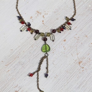 Deadstock multi color chain necklace with glass beads.