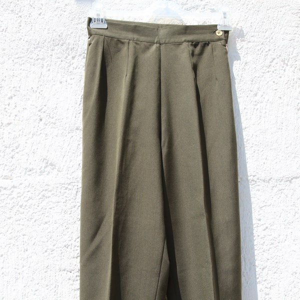 Deadstock khaki green wool blend high waist tapered pants.