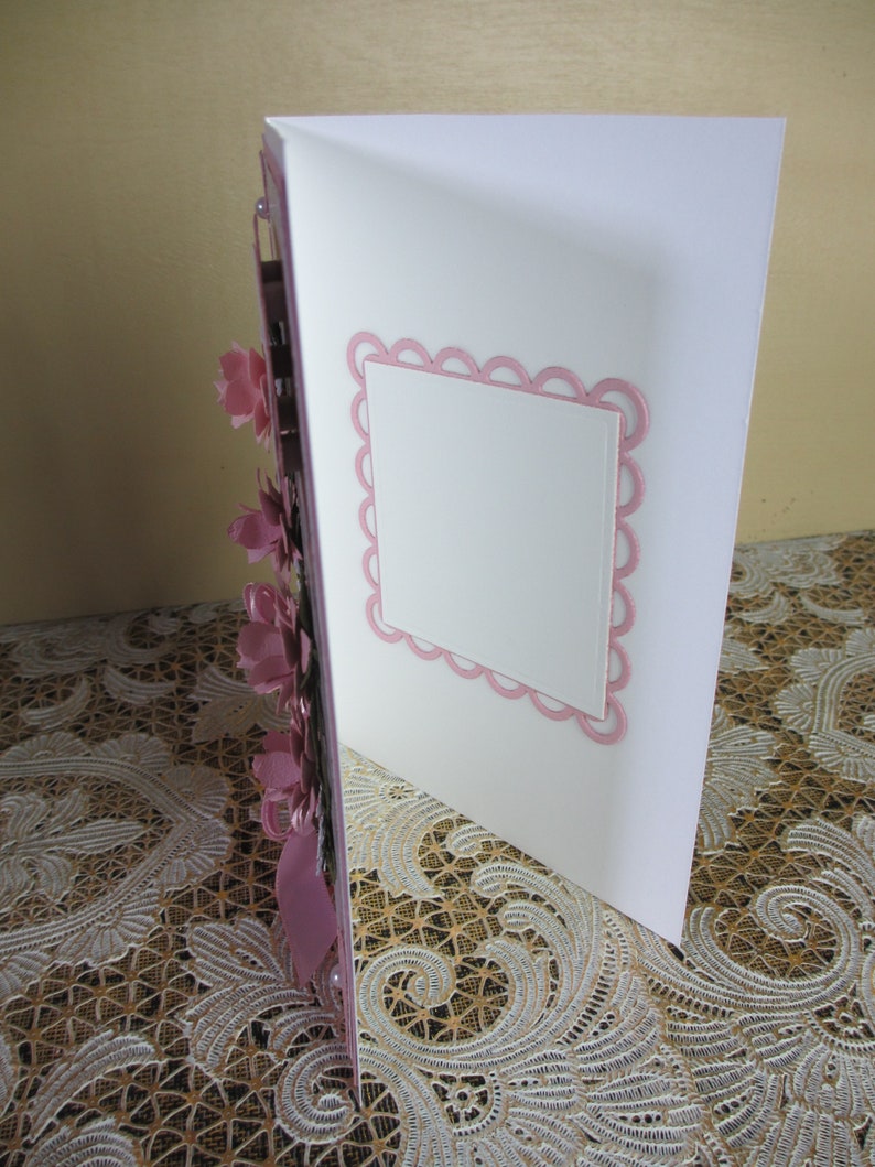Handmade embellished pink and lavender roses birthday card