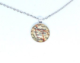 Madison WI Wisconsin City Map Necklace