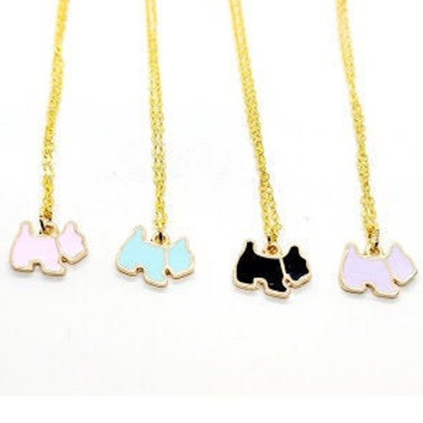 Enamel and Goldtone Scottie Dog Scottish Terrier Necklace  Your choice of color:  Pink, Blue, Purple, or Black