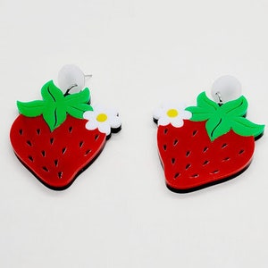Extra Large Strawberry Earrings Maximalist Fruit Jewelry
