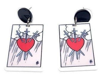 3 of Swords Tarot Card Earrings