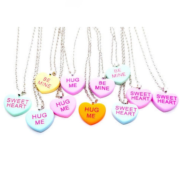 Candy Word Phrase Heart Necklace Be Mine Sweet Heart Hug Me Valentine's Day Candy Jewelry