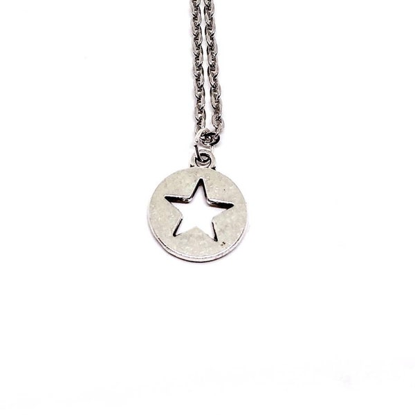 Silver Tone Star Cutout  Antique  Silver Tone Dainty Minimalist Necklace 18 inches