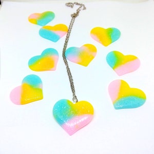 Heart Necklace Pink Yellow Blue Glitter Resin