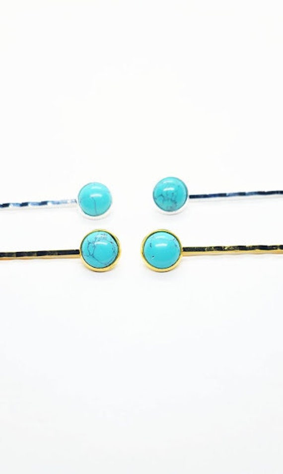 Turquoise Howlite Hair Pin: Your Choice of Gold or Silver  display picture 3