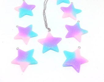 Purple Pink and Blue Glitter Resin Kawaii Fairy Kei Star Necklace