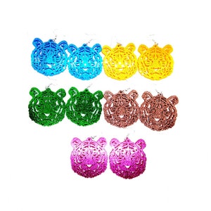 Large Acrylic Tiger Head Earrings Vintage Street Style 90s Kid