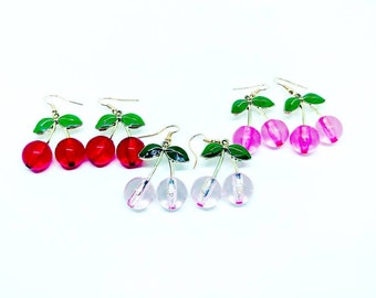 Cherry Earrings  Your Choice of Red Light Pink or Dark Pink