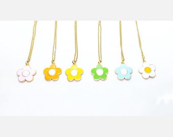 Enamel and Goldtone Flower Necklace:  Your choice of fun daisy color