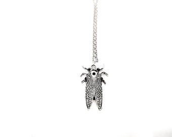 Silver Plated  Locust Cicada Necklace Insect Jewelry Entymology Entymologist Gift Nickel Free