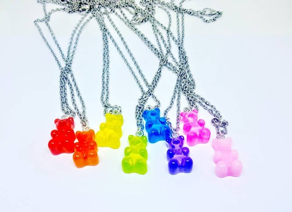 Gummy Bear Necklace Kandi Jewelry Adjustable Chain Rainbow Color Party Favor