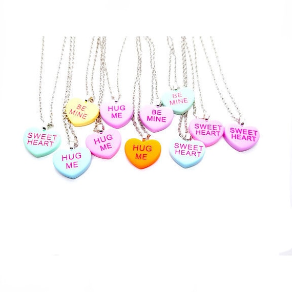 Candy Word Phrase Heart Necklace Be Mine Sweet Heart Hug Me Valentine's Day Candy Jewelry