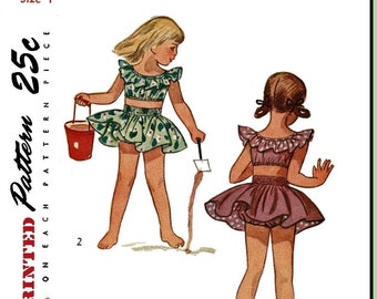 Girls PLAY SUIT Top Skirt Panties CHILD Simplicity 2491 Vtg 1948 Sewing Pattern Sizes 1 or 2