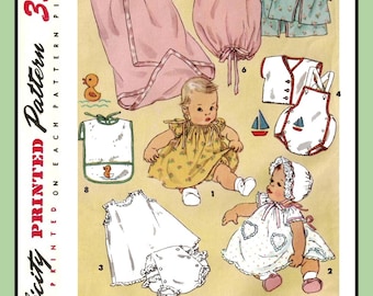 Vtg 1956 Infants LAYETTE Pattern DRESS Kimono BUNTING Bonnet + Simplicity 1443