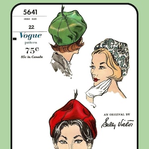 Trio de bérets par Sally Victor Vogue 5641 Patron de couture artisanal vintage des années 1960