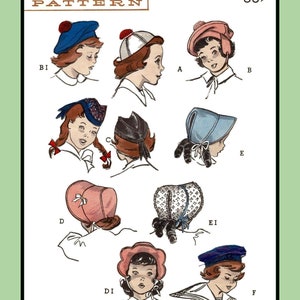 May include: A vintage sewing pattern for children's hats. The pattern is for sizes 2-3 and includes instructions for making six different styles of hats, including a sailor hat, a beret, and a bonnet. The pattern is from Butterick and is number 5483.