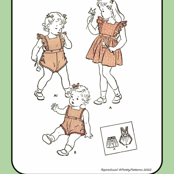 Girls PINAFORE Sun Suit DIRNDL Skirt Child Toddler Size 4 Butterick 3373 Vtg 40's Sewing Pattern