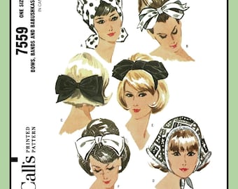 BABUSHKA Pattern Scarf Hair BOW Headband Hat McCall&#39;s 7559 Vtg 1964 Sewing Craft