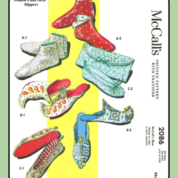 Persian SLIPPERS Bootie w CASE McCall's 2086 Vintage 1956 Craft Sewing Pattern
