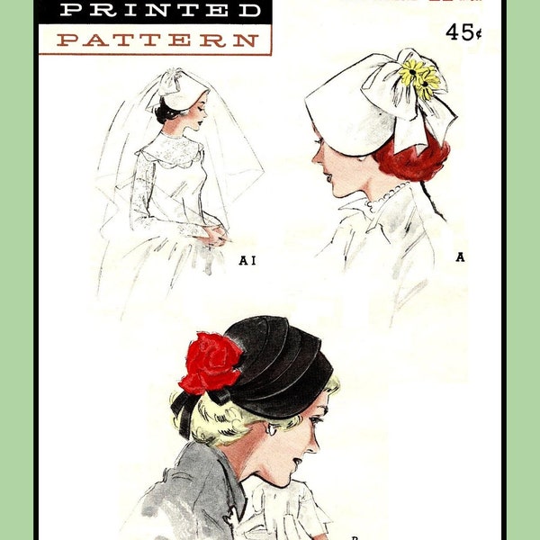 BRIDAL Headdress BONNET 22" Butterick 5701 Vintage 1951 Craft Sewing Pattern