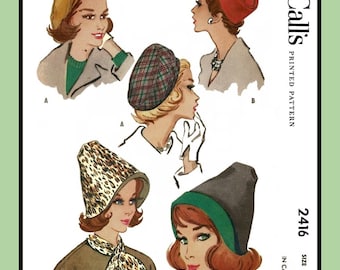 SOMBRERO Boina PILLBOX TURBAN reversible 23" Patrón de costura McCall's 2416 Vtg 1960 Craft