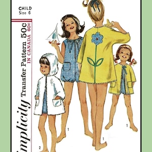 Girls PLAYSUIT and BEACH-COAT Child W Transfer Simplicity 6033 Vintage 1965 Sewing Pattern Sizes 4 and 6