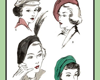 Misses BERET Pattern 4941 Basque or Visor Style Vintage 1949 Sewing Craft