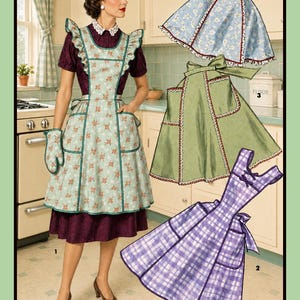 Bib Apron Pattern Full or Half Apron 4 Styles Simplicity 1358 Vtg 1955 Sewing