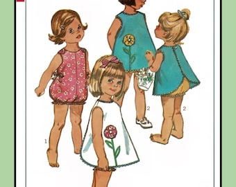 Toddlers PLAYSUIT Pinafore w Applique Simplicity 6468 Vtg 1966 Sewing Pattern