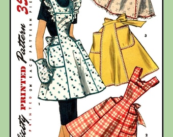 Bib Apron Pattern Full or Half Apron 4 Styles Simplicity 1358 Vtg 1955 Sewing