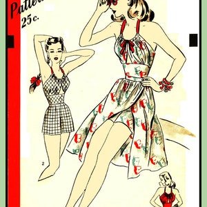 Misses PLAY SUIT Pattern One-Piece w Removable Skirt RARE Size 14 Hollywood 1778 Vintage 1946