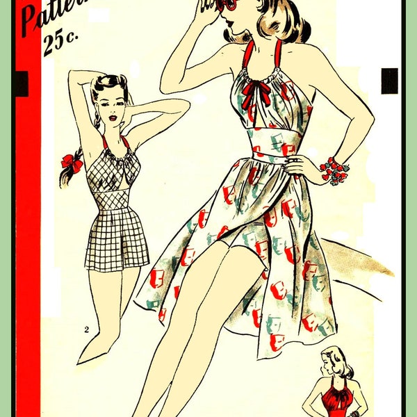 One-Piece PLAY SUIT w SKIRT Rare Size 14 Hollywood 1778 Vintage 1946 Sewing Pattern