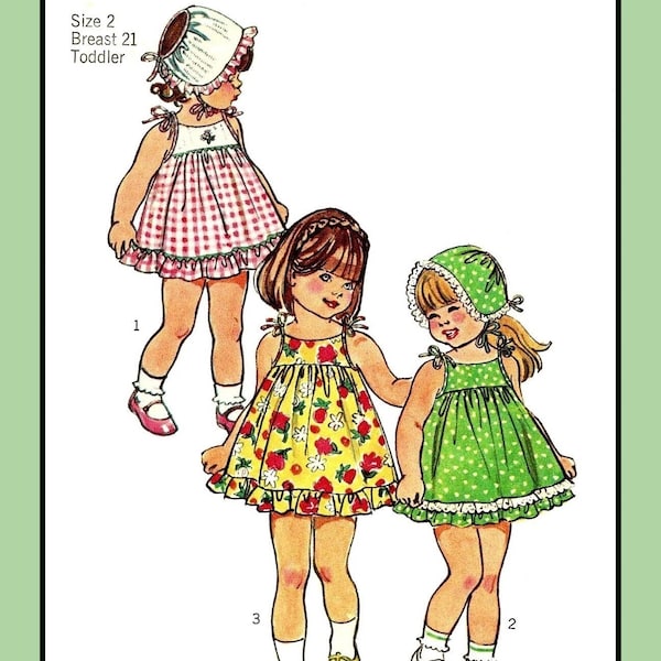 Toddlers DRESS with BONNET Child Summer Sizes 2 or 3 Simplicity 5593 Vtg 1973 Sewing Pattern