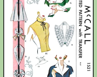 Vintage 1950's Misses ACCESSORIES Pattern Collars CUFFS Vestee McCall 1521 14"-15" Neck