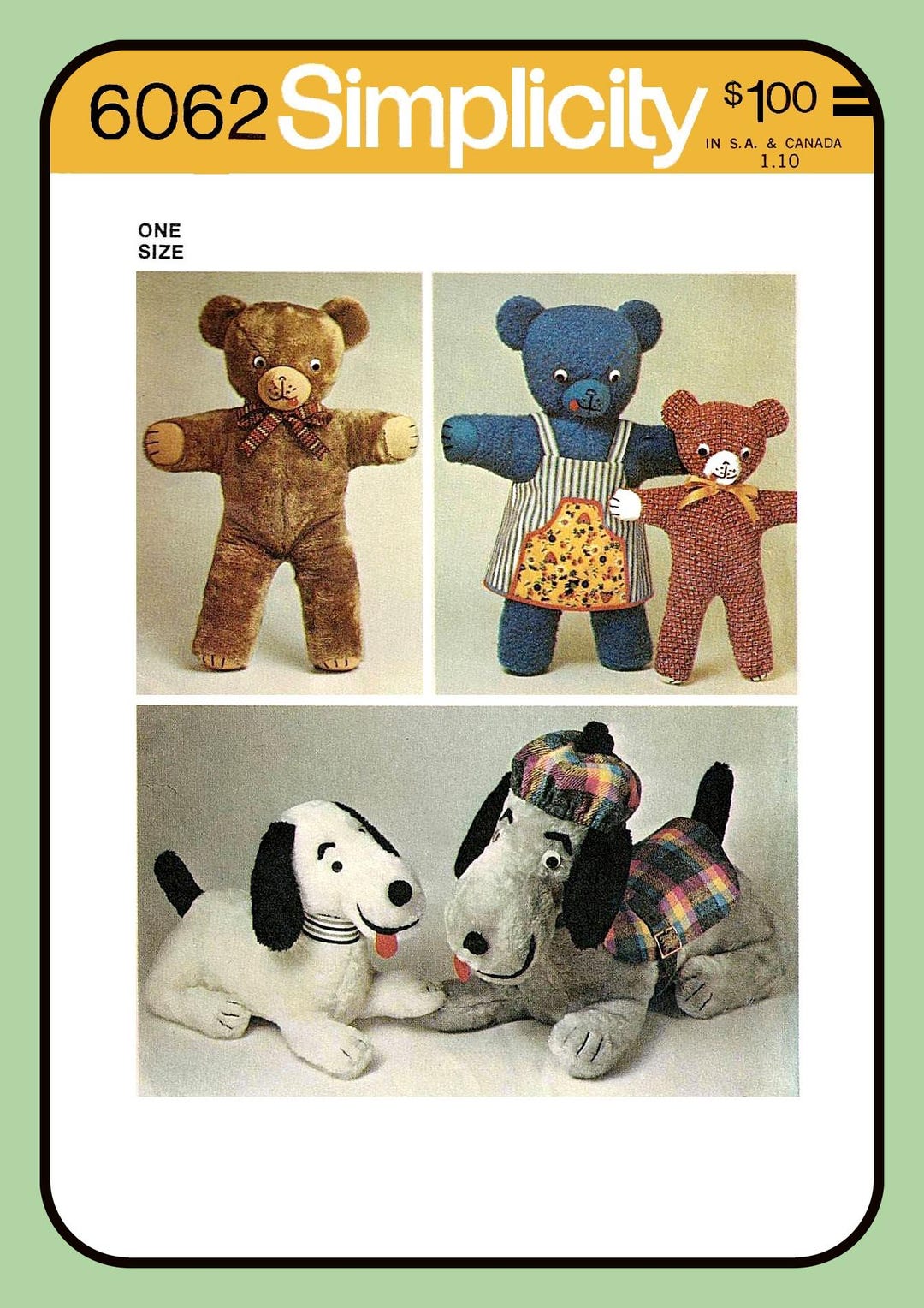 Stuffed Animal Pattern DOG Teddy Bear W Clothes Toy 16"-24" Simplicity ...