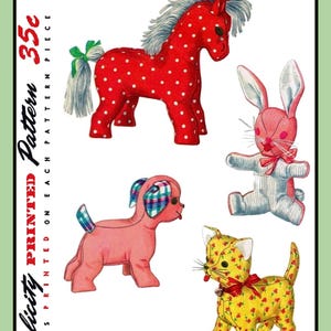 Stuffed Animal Pattern DOG Puppy CAT Kitten Rabbit Bunny Horse Pony Toy Simplicity 4915 VTG 1954
