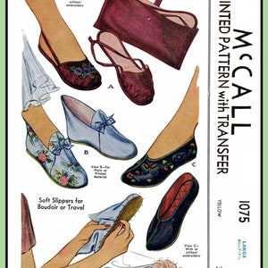 SLIPPERS with Travel BAG M or L McCall 1075 Vintage 1943 Craft Sewing Pattern