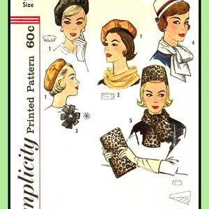 May include: Simplicity Printed Pattern 60C, a vintage sewing pattern for four different styles of hats. The pattern includes a black beret, a brown beret, a beige beret, and a leopard print hat. The pattern is labeled with the number 4178 and the text "One Size".