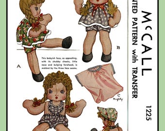 Chubby Cheek Soft DOLL Pattern w CLOTHING 16-1/2" McCall's 1225 VTG 1945