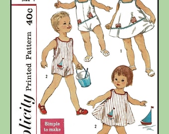 Toddler DRESS Panties SUNSUIT Boy / Girl Size 1 Simplicity 3497 Vtg 1960 Sewing Pattern