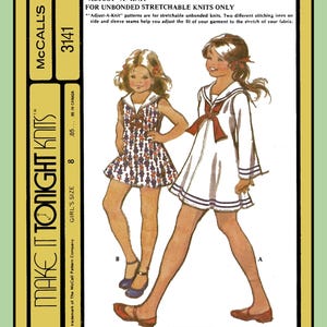 Girls Sailor DRESS Pattern 2 Sleeves Above Knee RARE McCall&#39;s 3141 Vtg 1972 Sz 8