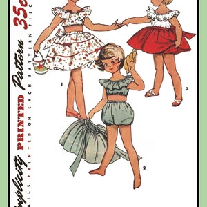 Barnblus Toppkjol Mamelucker Flickor Simplicity 4755 Vtg 1954 Symönster